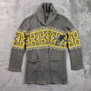 Press Womens S Gray Open Front Cardigan Knit Wool Blend Y2K Nordic Print